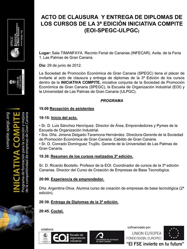 Acto de Clausura y Entrega de Diplomas de los Cursos de la 3ª Edición Iniciativa Compite (EOI-SPEGC-ULPGC)